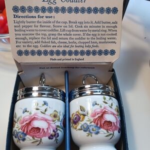 Royal Worcester Egg Coddler with Floral Design and Silver Lid